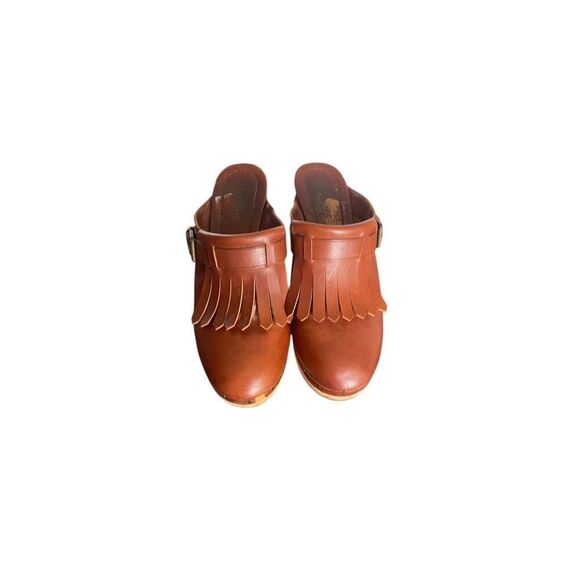 Madewell Kitlie Fringe Wood Heel Clogs Wedge Brown Size 10 - Picture 2 of 14